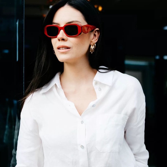 Auth - NEW Prada PR17WS 12N5S0 Orange Black Dark Grey Rectangle Unisex Sunglass… - Picture 4 of 15